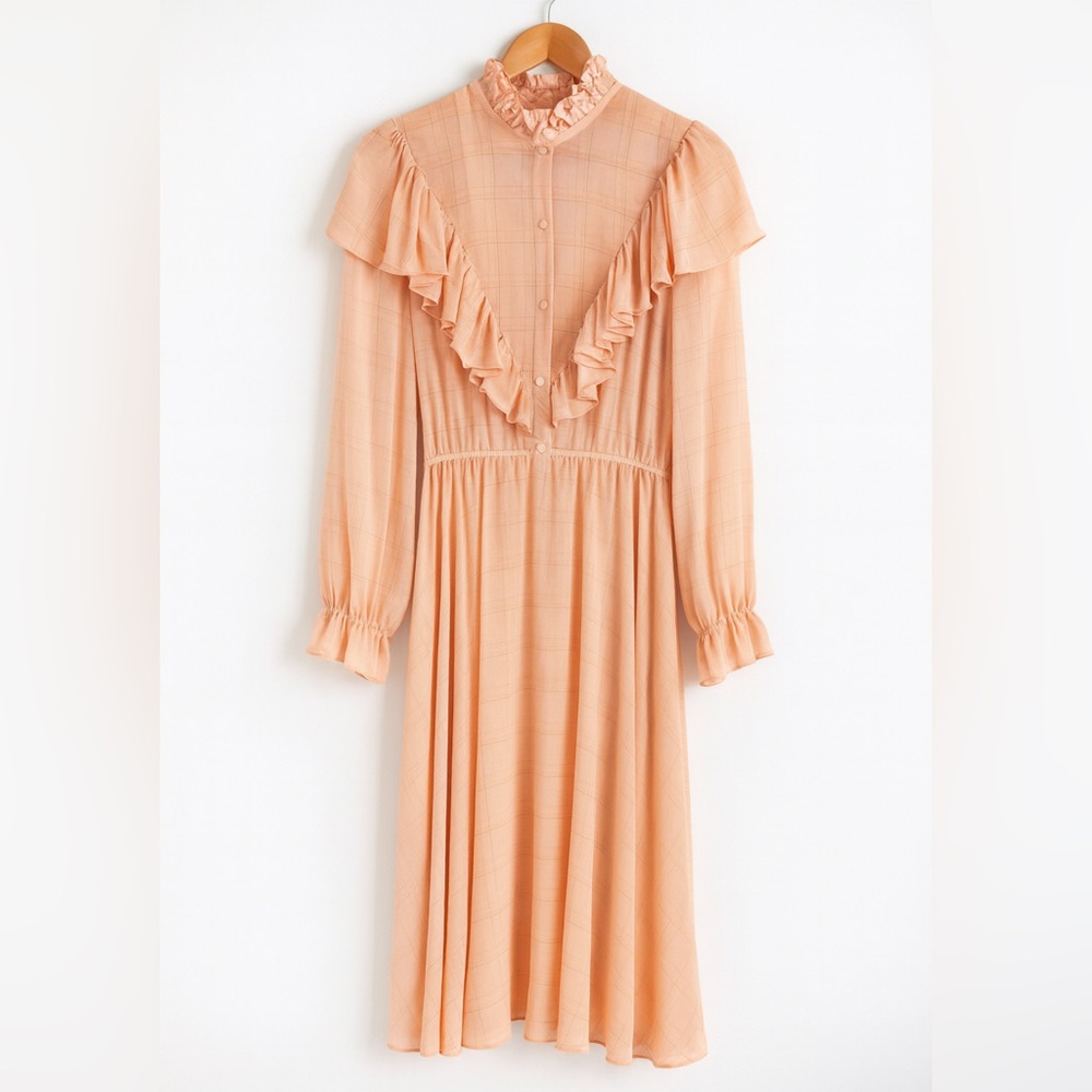 Vintage Miss Ashlee sz S Womens Blush Chiffon Ruffle Midi Dress Prairie Cottage